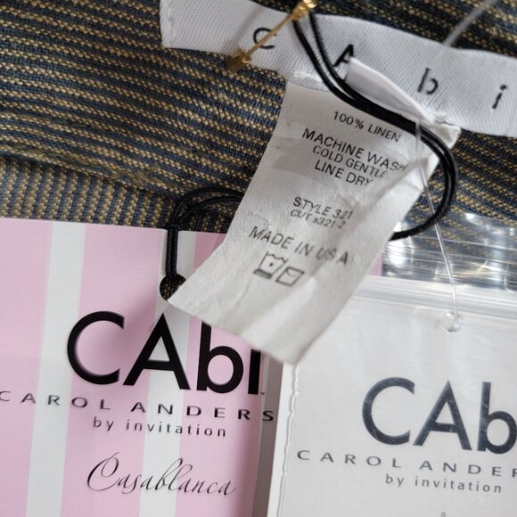 CAbi Carol Anderson Womens Linen Wide-Leg Pants Size 12 Beige Blue Pinstripe New - Picture 5 of 12